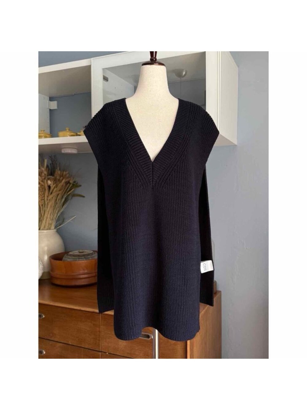 COS Open-side V-neck Wool Vest Navy Blue One Size